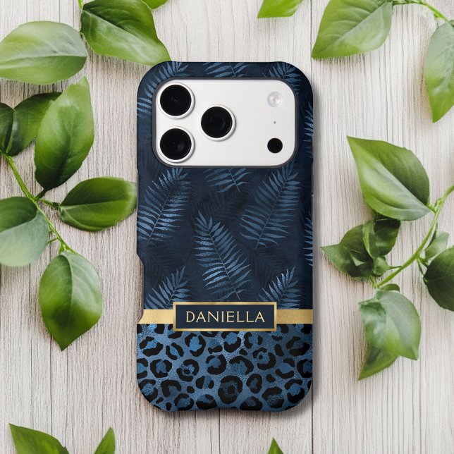 Personalized Blue Leopard Print Tropical Floral Case-Mate iPhone Case (Creator Uploaded)