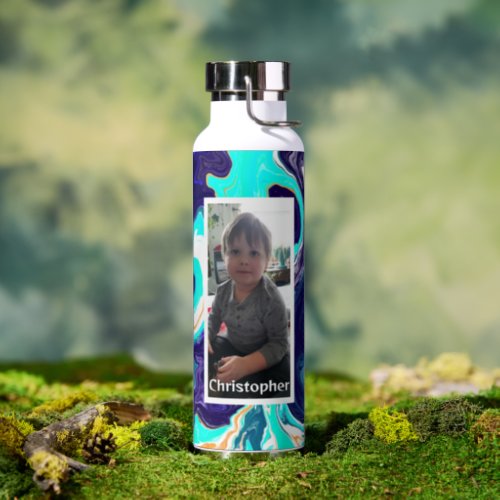 Personalized Blue Lime Green Digita Marble like Water Bottle