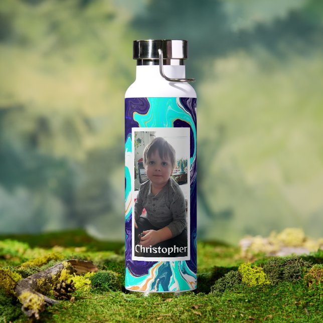 Personalized Blue Lime Green Digita Marble like Water Bottle (Outdoor)