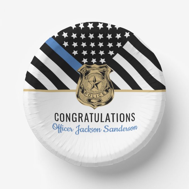 Personalized Blue Line Police Retirement Party Paper Bowls (Front)