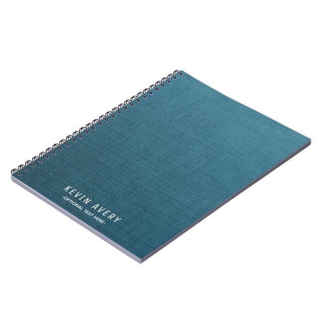 Personalized Blue Linen Texture Notebook (Left Side)