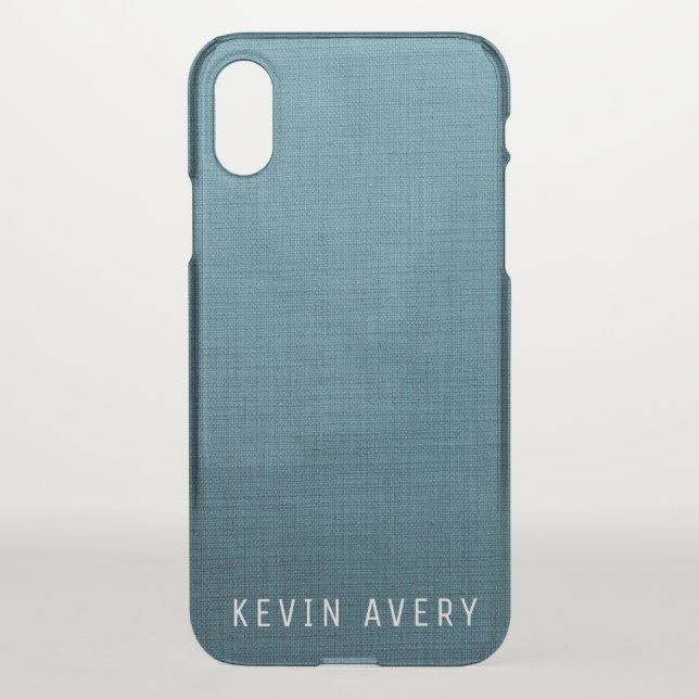 Personalized Blue Linen Texture Uncommon iPhone Case (Back)