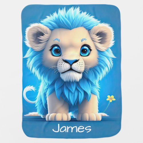 Personalized Blue Lion for Lion Lovers Baby Blanket