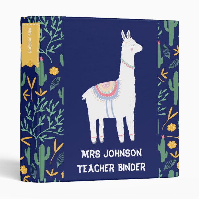 Personalized Blue Llama Teacher Planning 3 Ring Binder (Front/Spine)