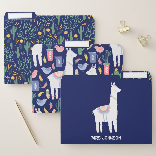 Personalized Blue Llama Teacher Planning File Folder (Set)