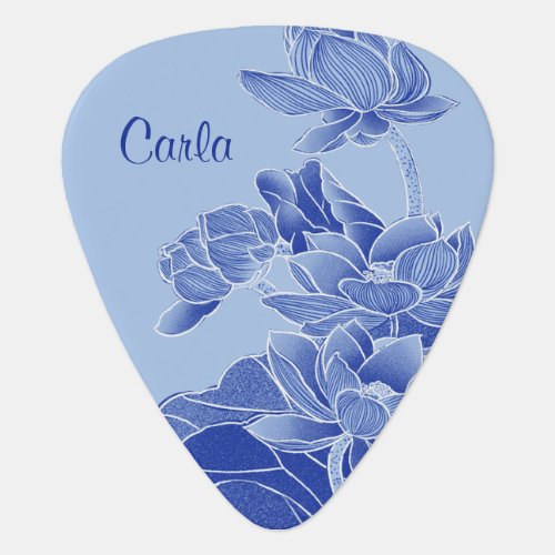 Personalized Blue Lotus Flower Mandala Water Lily  Guitar Pick