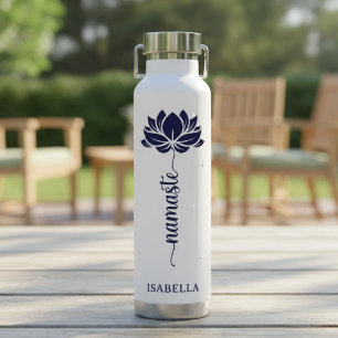 Personalized Blue Lotus Namaste Name Gift Water Bottle