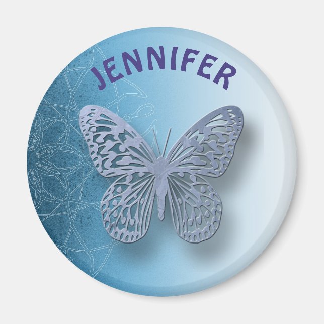 Personalized Blue mandala and Butterfly Magnet (Front)