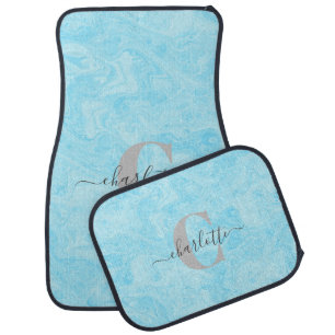 Personalized Blue Marble Elegant Monogram Modern Car Floor Mat