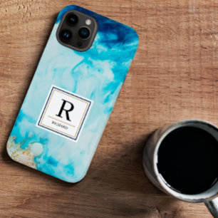 Personalized Blue Marble Monogram iPhone Case