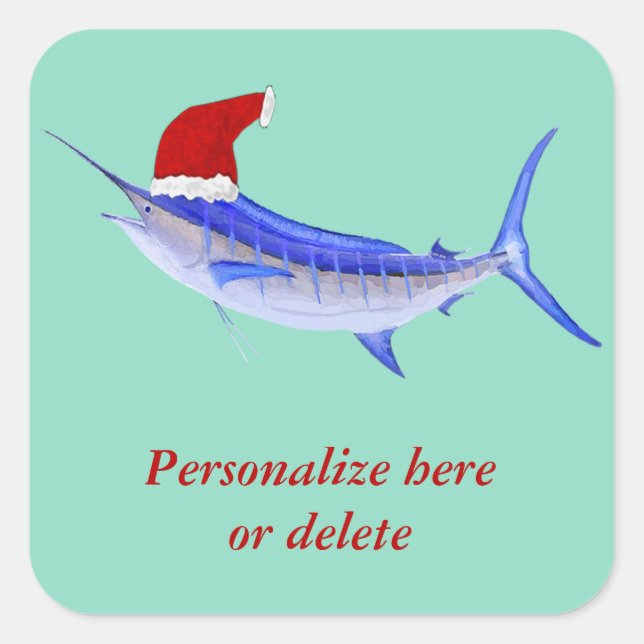 Personalized  Blue Marlin Fish Santa Square Sticker (Front)
