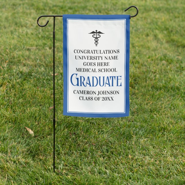 Personalized Blue Medical School Graduate Garden Flag (In SItu)