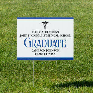 Personalized Blue Medical School Graduate Yard Sign
