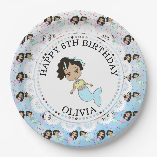 Personalized Blue Mermaid Birthday Plates (Front)
