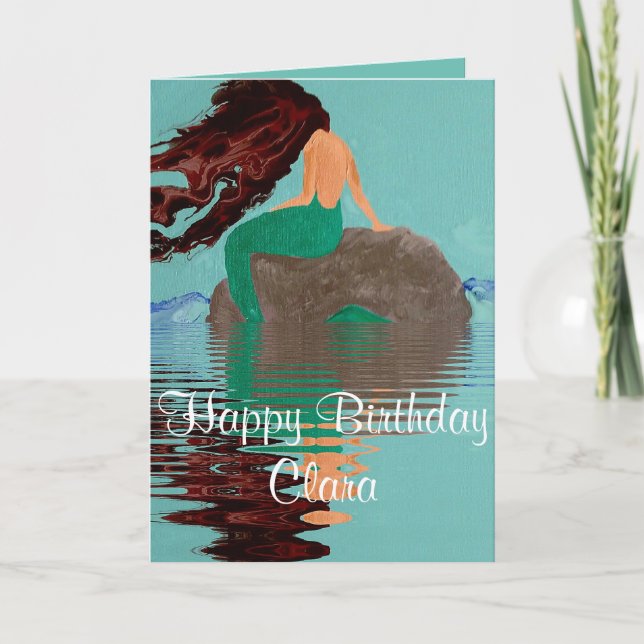 Personalized Blue Mermaid Greeting Birthday Card (Front)