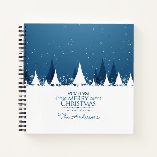 Personalized Blue Merry Christmas  Guestbook Notebook