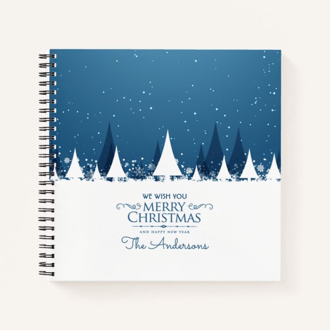 Personalized Blue Merry Christmas | Guestbook Notebook (Front)
