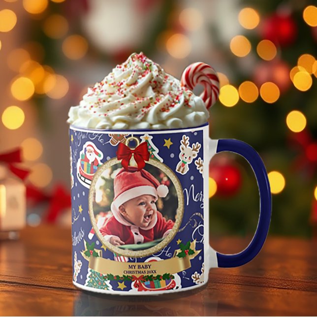 Personalized Blue Merry Christmas HO!HO!HO! Mug (Creator Uploaded)