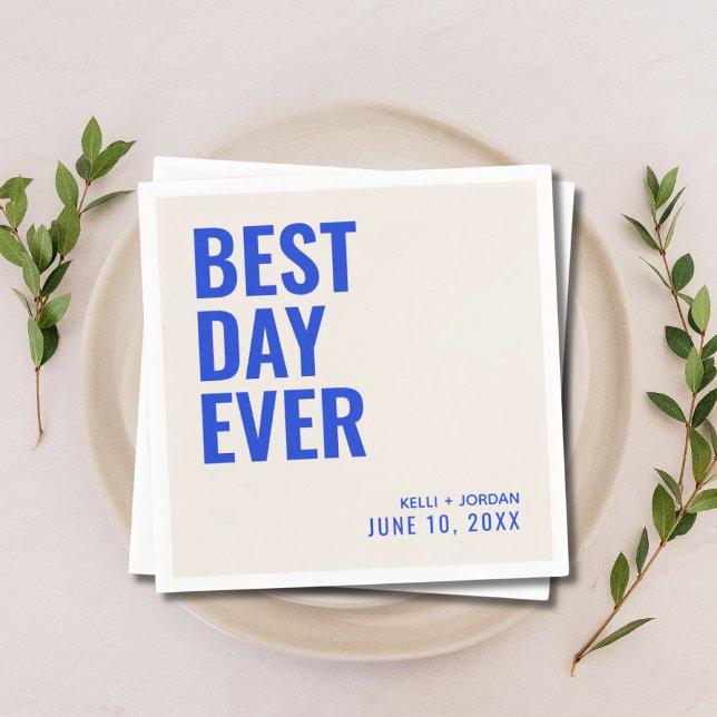 Personalized Blue Modern Best Day Ever Wedding Napkins (Personalized Blue Modern Best Day Ever Wedding Napkins
)