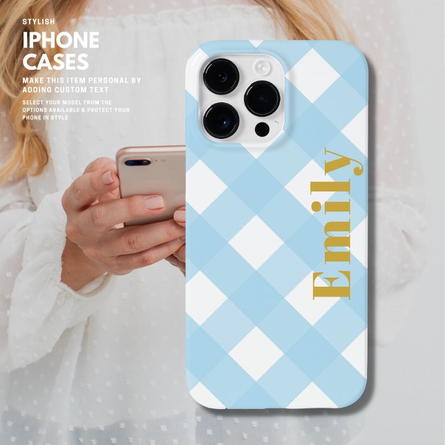 Personalized Blue Modern Check iPhone Case (Creator Uploaded)