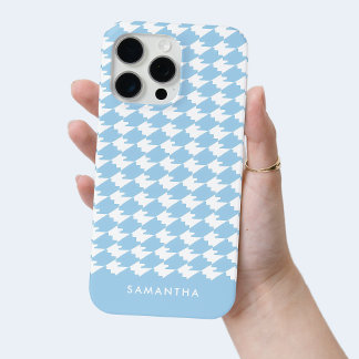 Personalized Blue Modern Houndstooth Pattern Chic iPhone 15 Pro Max Case