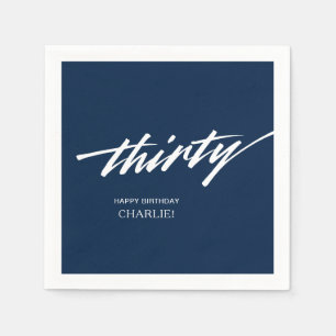 Personalized Blue Modern Script 30th Party Napkins