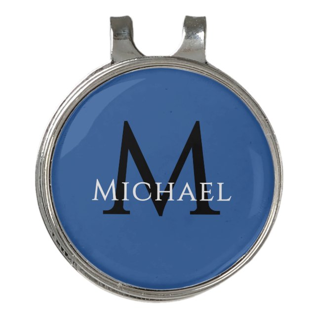Personalized Blue Monogram Elegant Initial Name Golf Hat Clip (Front)