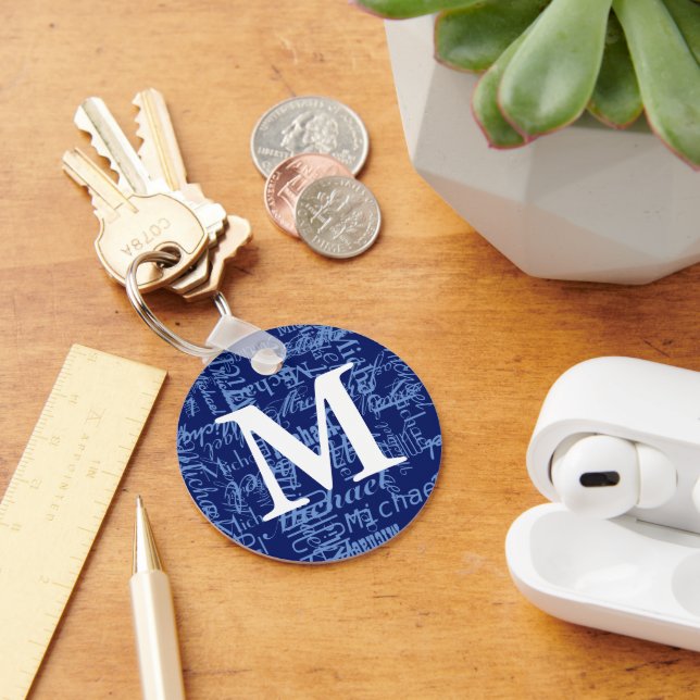 Personalized Blue Monogram Keychain (Desk)