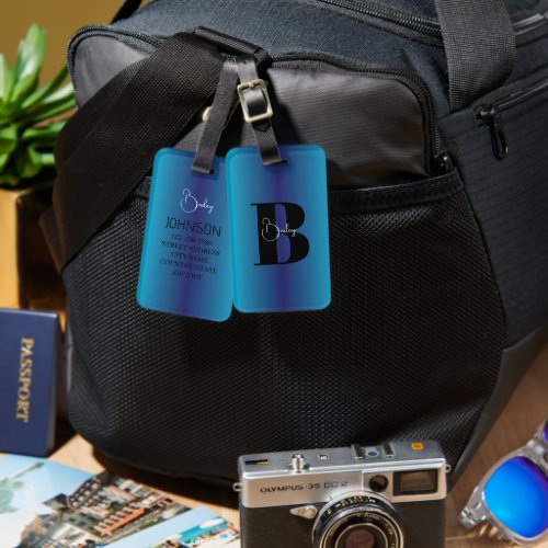 Personalized Blue Monogram Luggage Tag