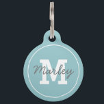 Personalized Blue Monogram Pet Name ID Tag<br><div class="desc">Modern pet ID tags featuring a blue background, your dogs initial, name and your phone number on the back.</div>
