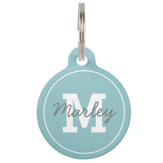 Personalized Blue Monogram Pet Name ID Tag (Front)