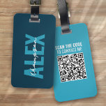 Personalized Blue Monogram QR Code Luggage Tag<br><div class="desc">Liven up your luggage with this personalized design that's perfect for travellers</div>