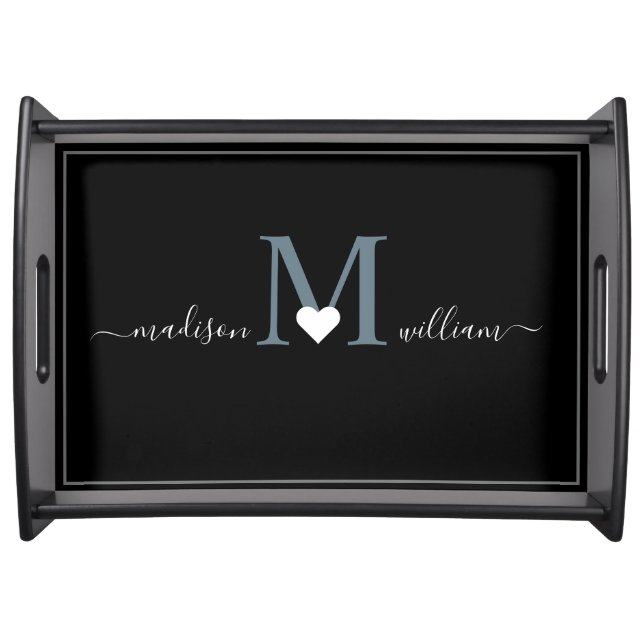 Personalized Blue Monogram w/ First Names Serving Tray (Front)