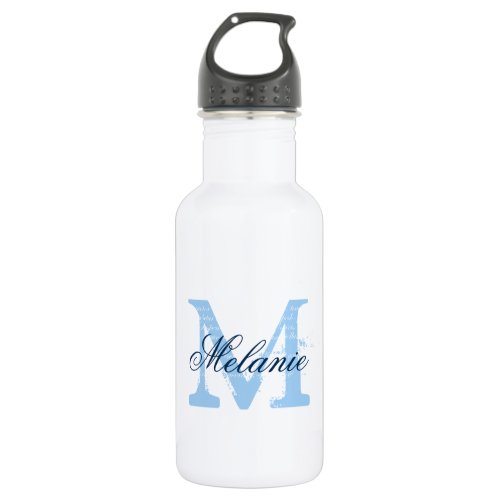 Personalized blue monogram wedding water bottles