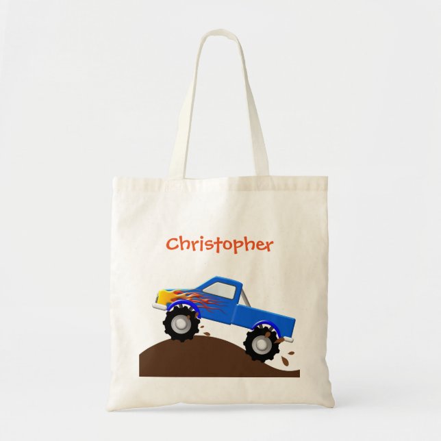 Personalized Blue Monster Truck Bag (Front)