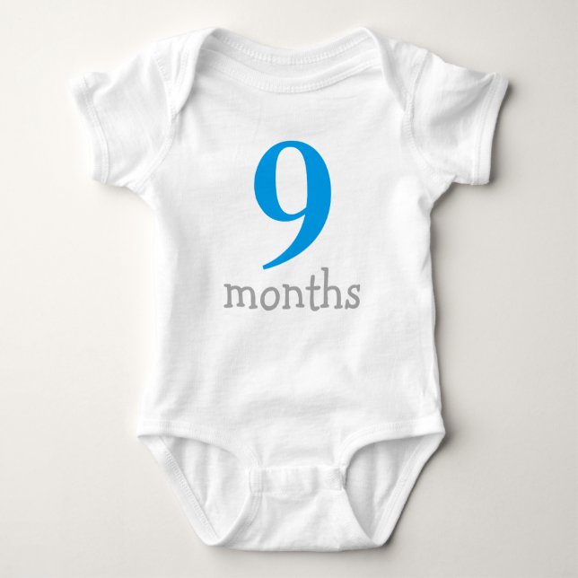 Personalized Blue Monthly Baby Bodysuit (Front)