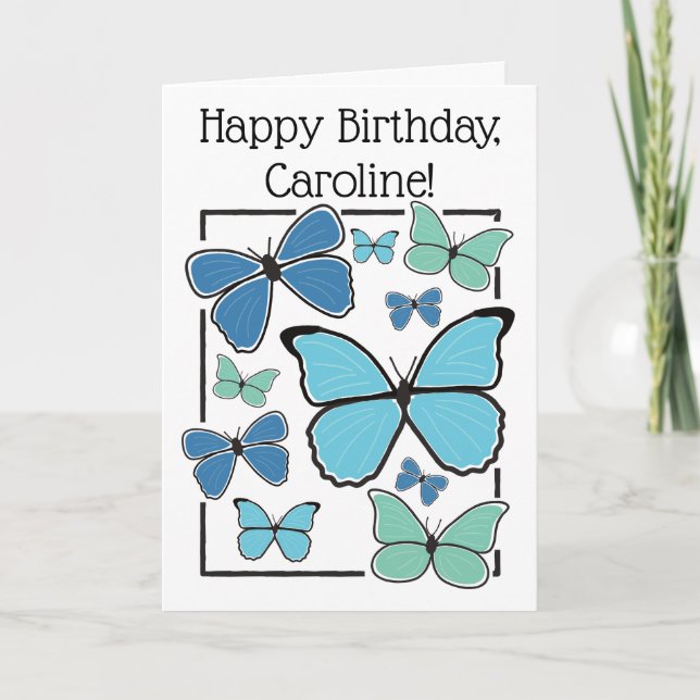 Personalized Blue Morpho Butterfly Happy Birthday Card (Front)