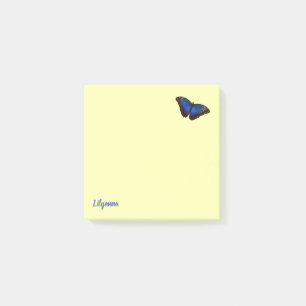 Personalized Blue Morpho Butterfly on Pale Yellow Post-it Notes
