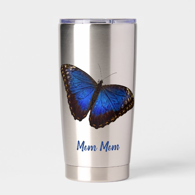 Personalized Blue Morpho Butterfly Water Bottle Insulated Tumbler (Front)