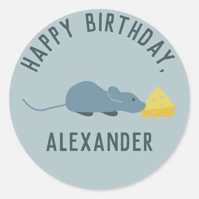 Personalized Blue Mouse and Cheese Classic Round Sticker (Front)