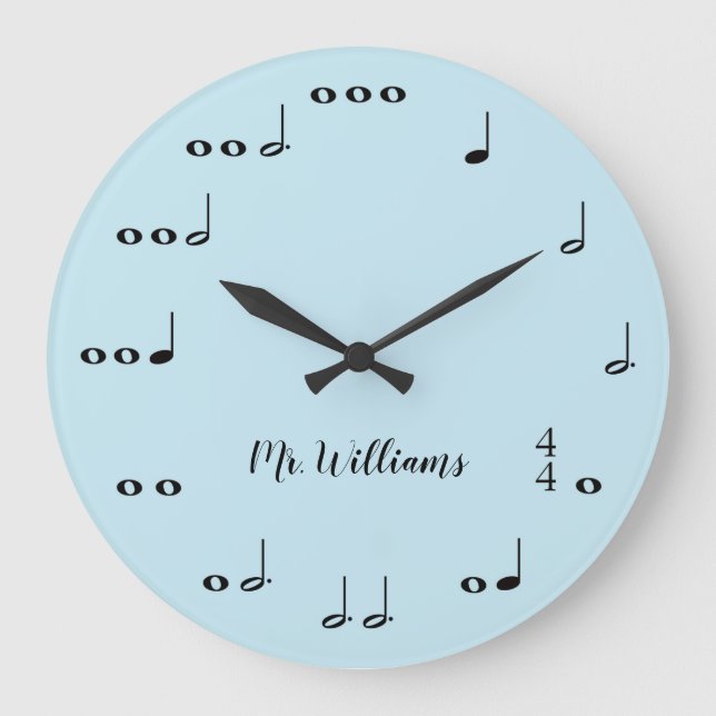 Personalized Blue Music Notes Round Clock (Front)