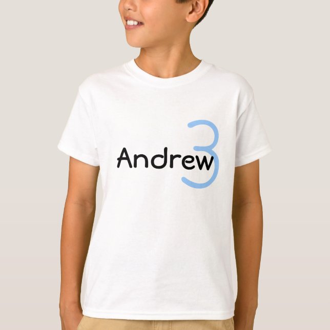 Personalized Blue Name and Age Birthday T-shirt (Front)