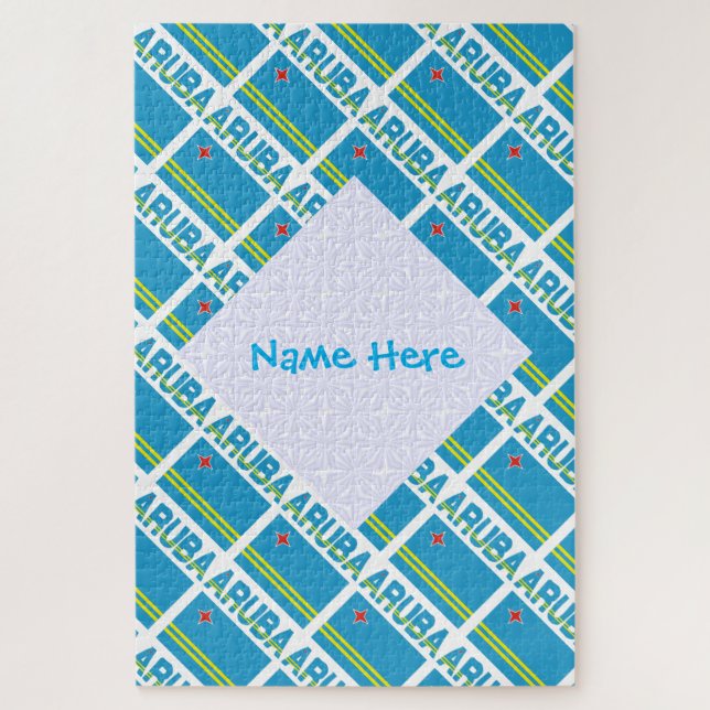 Personalized Blue Name Aruba Flag Tiled Jigsaw Puzzle (Vertical)