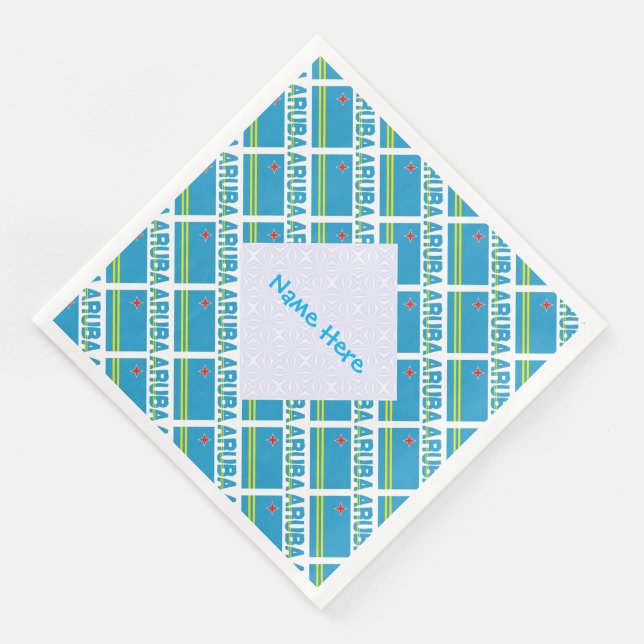 Personalized Blue Name Aruba Flag Tiled Paper Dinner Napkins (Corner)