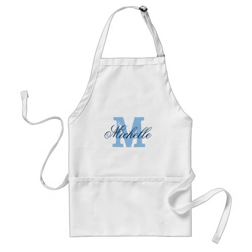 Personalized blue name monogram apron for women