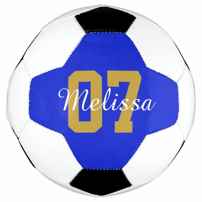 Personalized Blue Name Number Soccer Ball (Front)