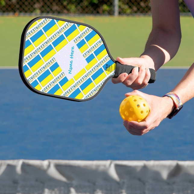 Personalized Blue Name Ukraine Flag Tiled Carbon Fiber Pickleball Paddle (Insitu)