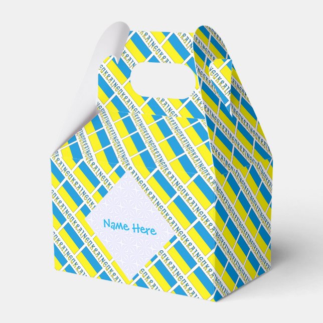 Personalized Blue Name Ukraine Flag Tiled Gable Favor Boxes (Front Side)