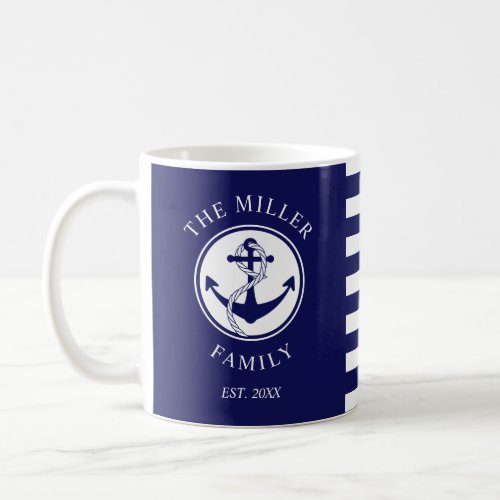 Personalized Blue Nautical Anchor Family Name Coffee Mug