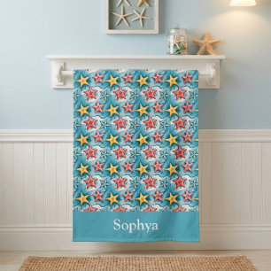 Personalized Blue Nautical Starfish Beach Towel